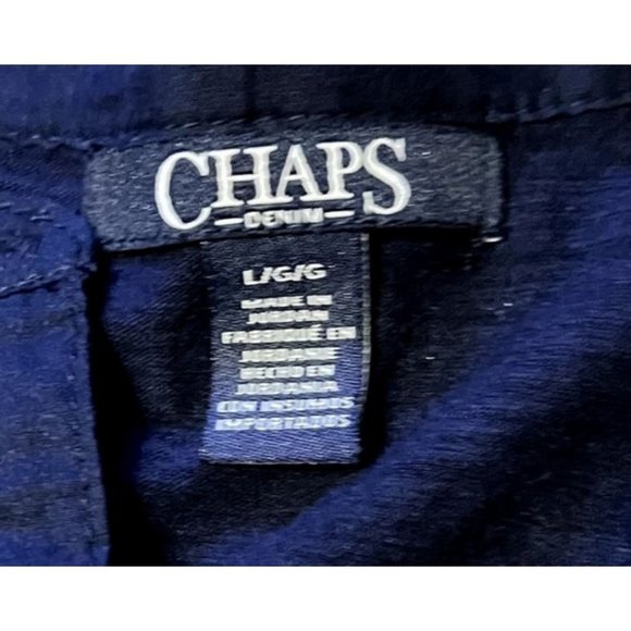 Chaps women's navy blue pullover v-neck top size L buttons & embroidery at neck - Picture 5 of 8